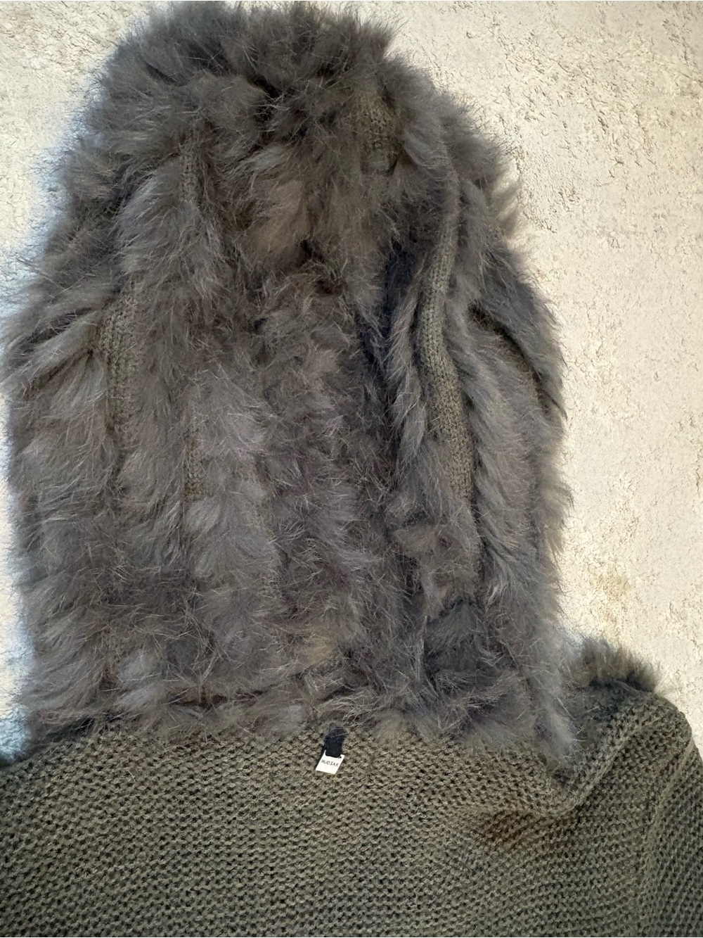 RUDSAK Olive Green Knit Longline Cardigan Real Fur Hood Duster Size Medium - Picture 14 of 16
